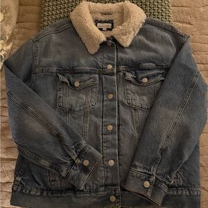 LOFT Blue Jean Jacket with White Sherpa Collar